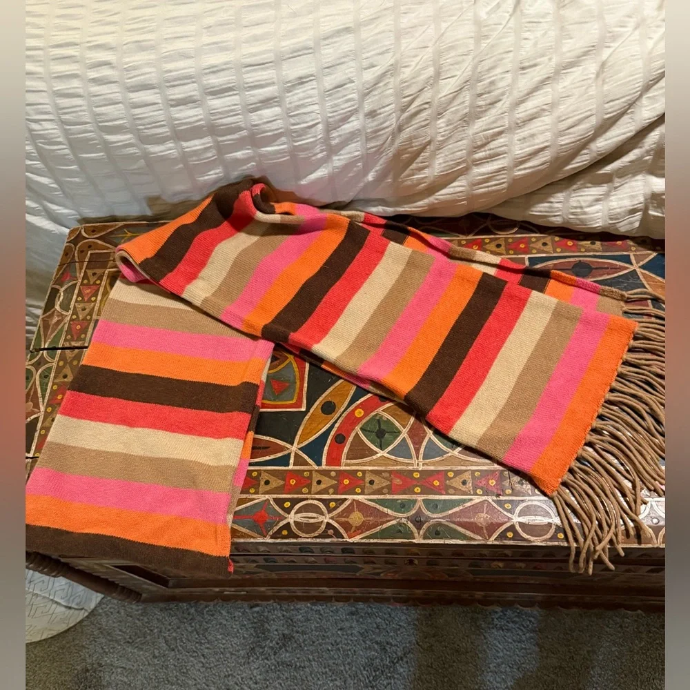 Kinross Cashmere Colorful Striped Extra Long Scarf with Fringe - Picture 2 of 10